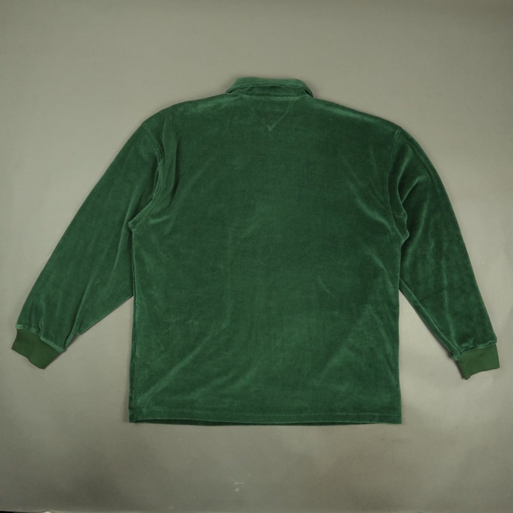 Vintage 1990s Tommy Hilfiger Velour Long Sleeeve Pullover in Green Size XL - Picture 3 of 8